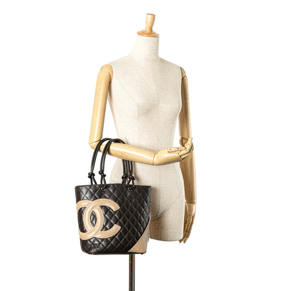 シャネル カンボンライン ハンドバッグ トートバッグ ブラウン ベージュ ラムスキン レディース CHANEL 【中古】