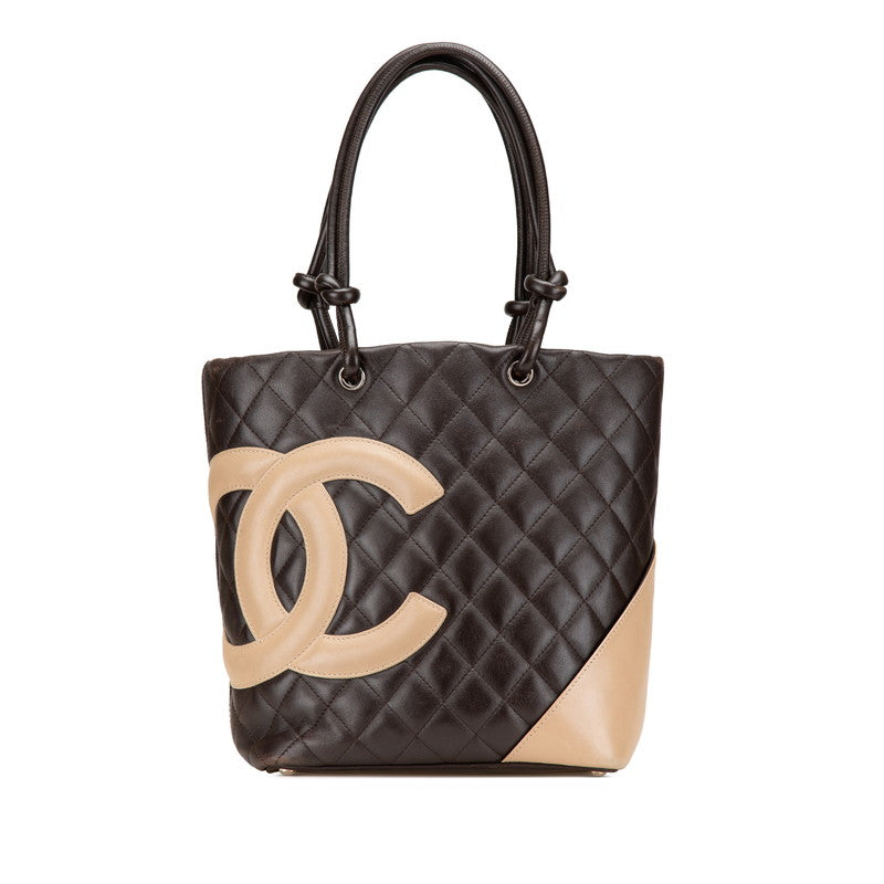 シャネル カンボンライン ハンドバッグ トートバッグ ブラウン ベージュ ラムスキン レディース CHANEL 【中古】