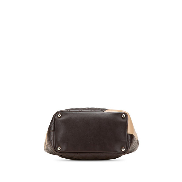 シャネル カンボンライン ハンドバッグ トートバッグ ブラウン ベージュ ラムスキン レディース CHANEL 【中古】