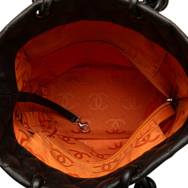 シャネル カンボンライン ハンドバッグ トートバッグ ブラウン ベージュ ラムスキン レディース CHANEL 【中古】
