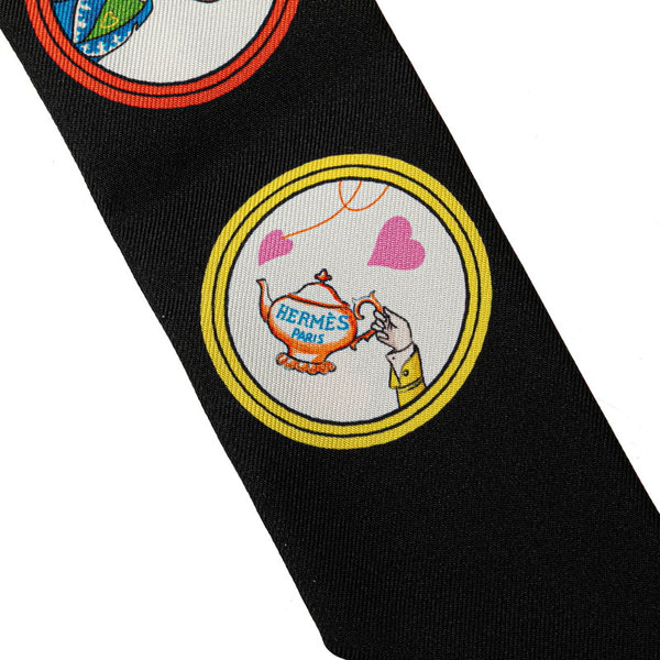 エルメス ツイリー Tea Time スカーフ ブラック マルチカラー シルク レディース HERMES 【中古】