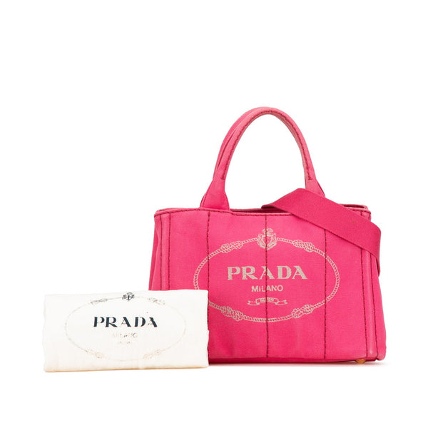プラダ 三角ロゴプレート ミニカナパ ハンドバッグ ショルダーバッグ 2WAY BN2439 ピンク キャンバス レディース PRADA 【中古】