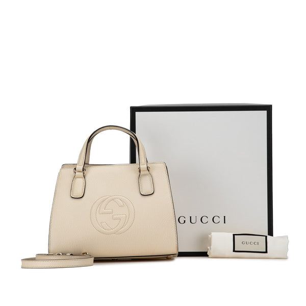 グッチ インターロッキングG ソーホー ハンドバッグ ショルダーバッグ 2WAY 607722 ベージュ レザー レディース GUCCI 【中古】