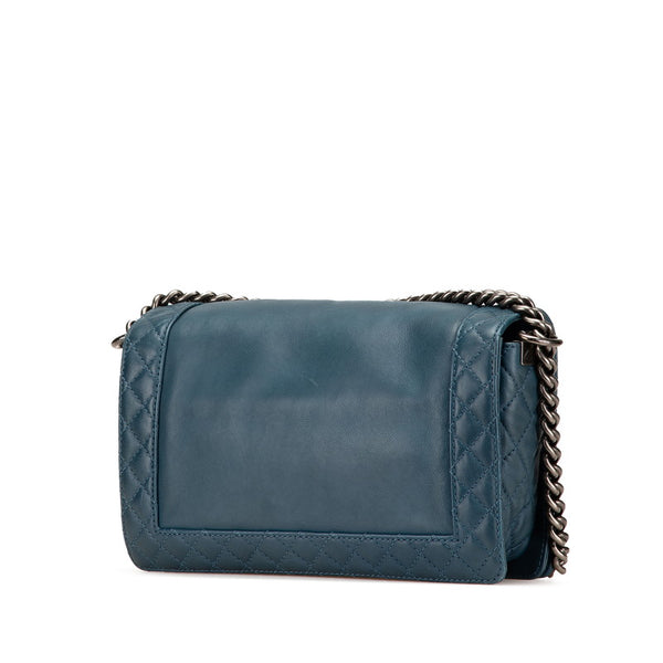 シャネル ボーイシャネル ココマーク チェーンショルダーバッグ ブルー レザー レディース CHANEL 【中古】
