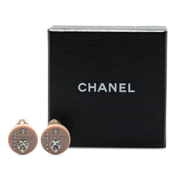 シャネル ヴィンテージ ココマーク ハート モチーフ ラインストーン イヤリング シルバー ピンク メタル レディース CHANEL 【中古】
