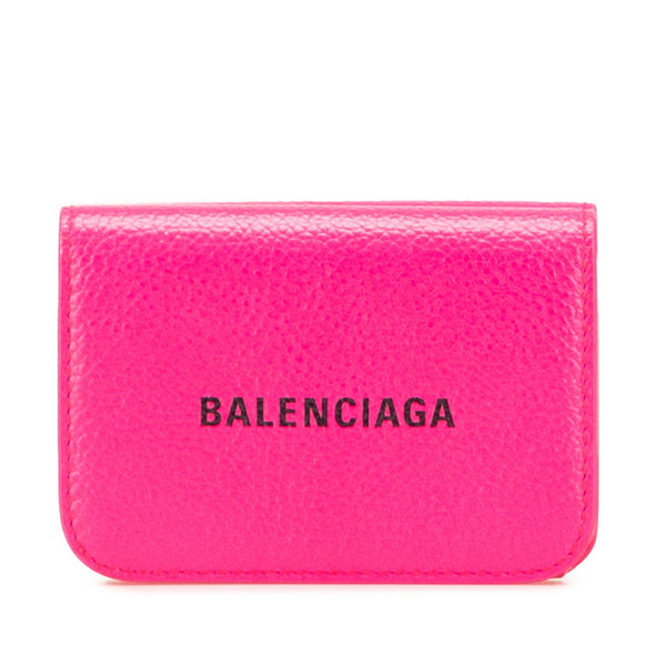 バレンシアガ ロゴ 三つ折り財布 コンパクトウォレット 593813 ピンク レザー レディース BALENCIAGA 【中古】