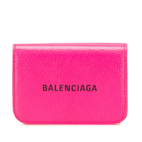 バレンシアガ ロゴ 三つ折り財布 コンパクトウォレット 593813 ピンク レザー レディース BALENCIAGA 【中古】