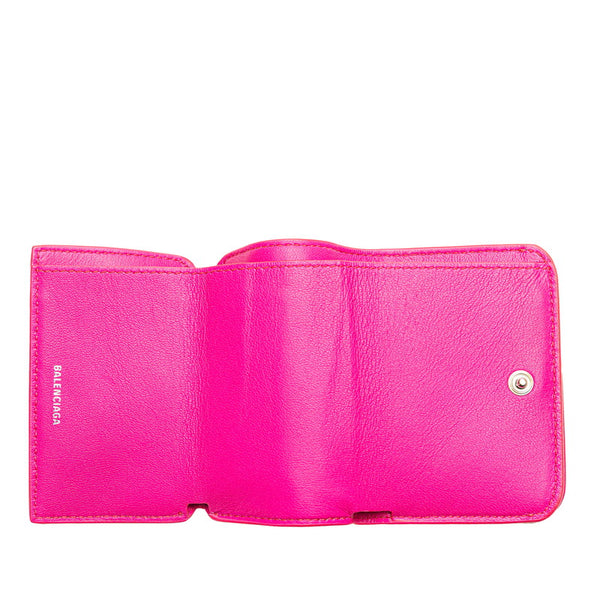 バレンシアガ ロゴ 三つ折り財布 コンパクトウォレット 593813 ピンク レザー レディース BALENCIAGA 【中古】