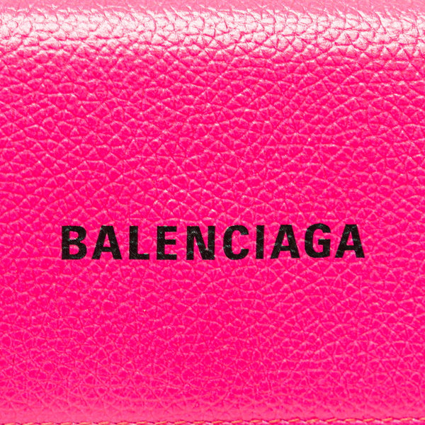バレンシアガ ロゴ 三つ折り財布 コンパクトウォレット 593813 ピンク レザー レディース BALENCIAGA 【中古】