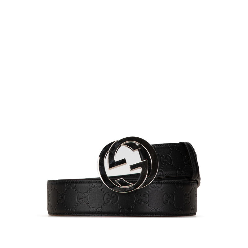 グッチ グッチシマ インターロッキングG ベルト 95/38 525040 ブラック シルバー レザー メンズ GUCCI 【中古】