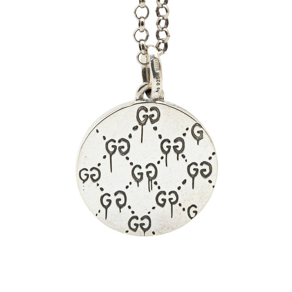 グッチ GGゴースト ペンダント ダイヤモンド ネックレス シルバー レッド SV925 シルバー レディース GUCCI 【中古】