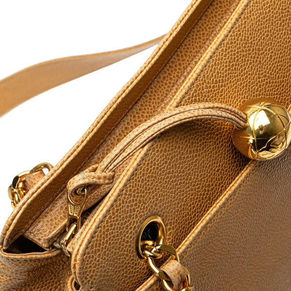 シャネル トリプルココマーク チェーン トートバッグ ショルダーバッグ ベージュ キャビアスキン レディース CHANEL 【中古】