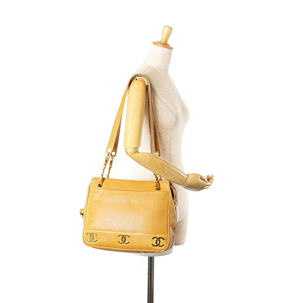 シャネル トリプルココマーク チェーン トートバッグ ショルダーバッグ ベージュ キャビアスキン レディース CHANEL 【中古】