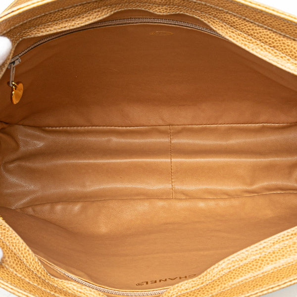 シャネル トリプルココマーク チェーン トートバッグ ショルダーバッグ ベージュ キャビアスキン レディース CHANEL 【中古】