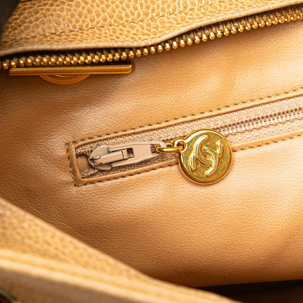 シャネル トリプルココマーク チェーン トートバッグ ショルダーバッグ ベージュ キャビアスキン レディース CHANEL 【中古】