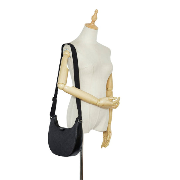 グッチ GGキャンバス 斜め掛け ショルダーバッグ 101682 ブラック キャンバス レザー レディース GUCCI 【中古】