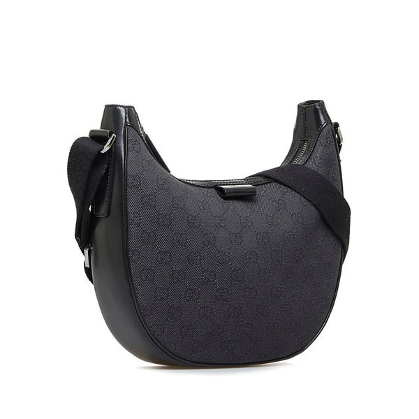 グッチ GGキャンバス 斜め掛け ショルダーバッグ 101682 ブラック キャンバス レザー レディース GUCCI 【中古】