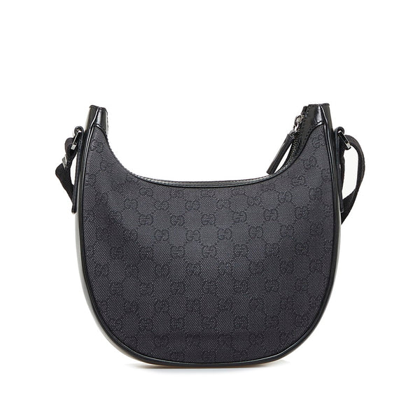 グッチ GGキャンバス 斜め掛け ショルダーバッグ 101682 ブラック キャンバス レザー レディース GUCCI 【中古】