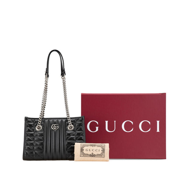 グッチ GGマーモント スモール チェーン トートバッグ ショルダーバッグ 681483 ブラック レザー レディース GUCCI 【中古】