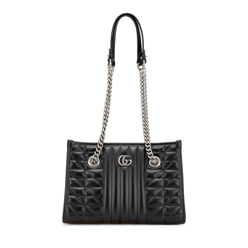 グッチ GGマーモント スモール チェーン トートバッグ ショルダーバッグ 681483 ブラック レザー レディース GUCCI 【中古】