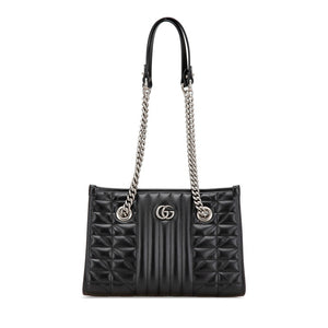 グッチ GGマーモント スモール チェーン トートバッグ ショルダーバッグ 681483 ブラック レザー レディース GUCCI 【中古】