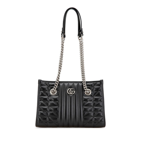 グッチ GGマーモント スモール チェーン トートバッグ ショルダーバッグ 681483 ブラック レザー レディース GUCCI 【中古】