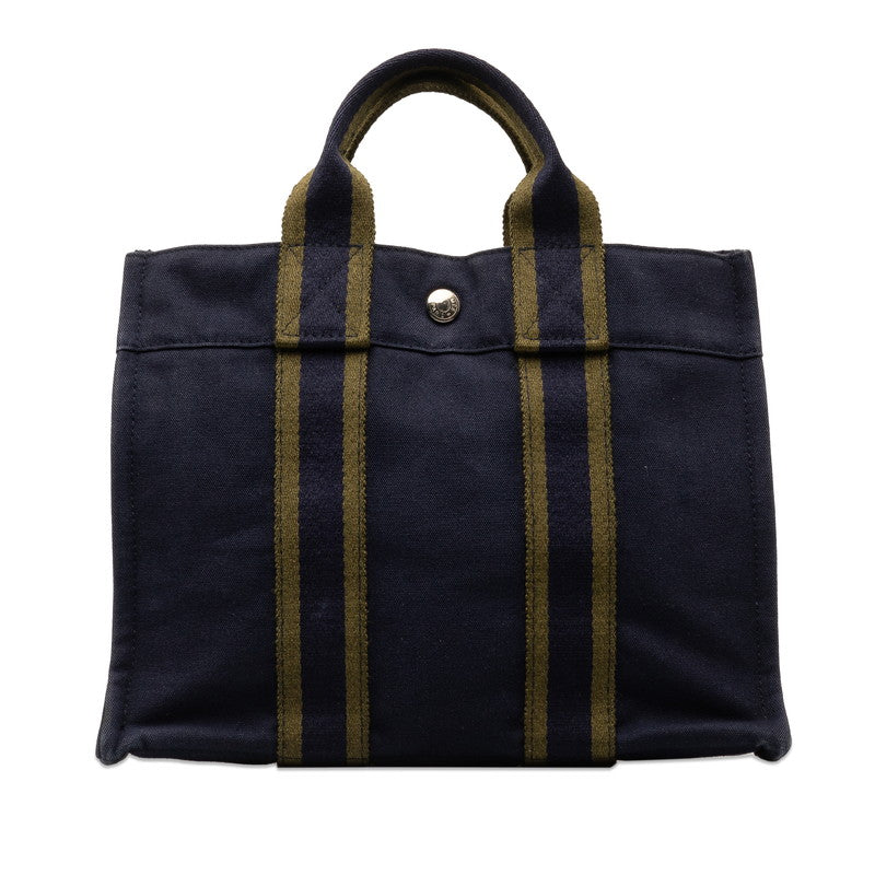 エルメス フールトゥ PM ハンドバッグ トートバッグ ネイビー グリーン キャンバス レディース HERMES 【中古】