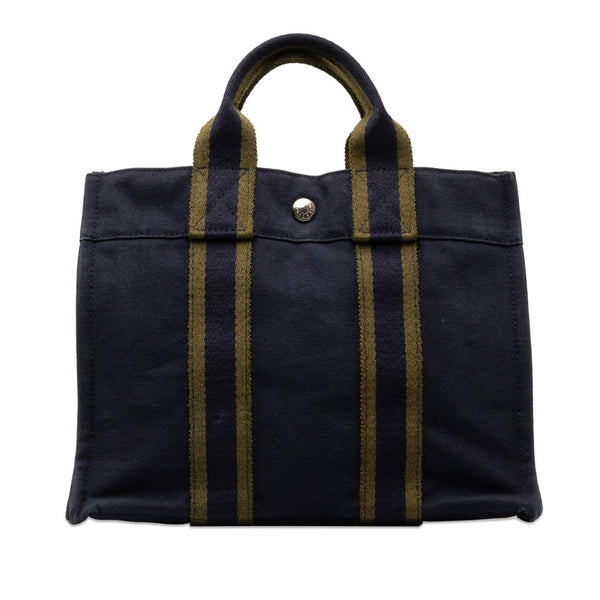 エルメス フールトゥ PM ハンドバッグ トートバッグ ネイビー グリーン キャンバス レディース HERMES 【中古】