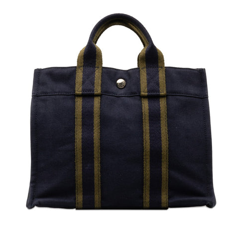 エルメス フールトゥ PM ハンドバッグ トートバッグ ネイビー グリーン キャンバス レディース HERMES 【中古】