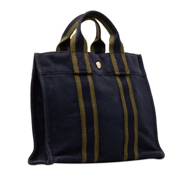 エルメス フールトゥ PM ハンドバッグ トートバッグ ネイビー グリーン キャンバス レディース HERMES 【中古】