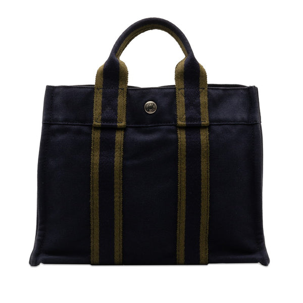 エルメス フールトゥ PM ハンドバッグ トートバッグ ネイビー グリーン キャンバス レディース HERMES 【中古】