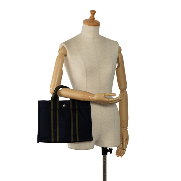 エルメス フールトゥ PM ハンドバッグ トートバッグ ネイビー グリーン キャンバス レディース HERMES 【中古】