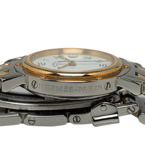 エルメス クリッパー デイト 腕時計 CL4.220 クオーツ ホワイト文字盤 ステンレススチール メッキ レディース HERMES 【中古】