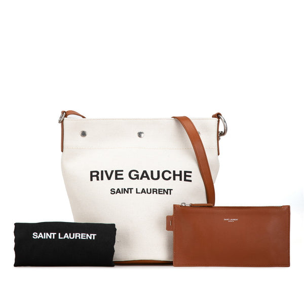 サンローラン リヴ ゴーシュ 斜め掛け ショルダーバッグ 669299 ベージュ ブラウン キャンバス レザー レディース SAINT LAURENT 【中古】