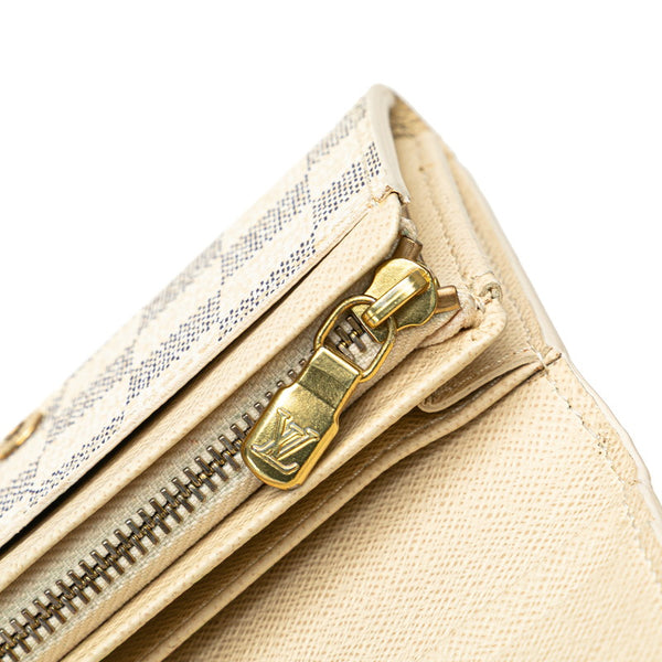 ルイ ヴィトン ダミエ アズール ポルトフォイユ トレゾール  二つ折り財布 N61744 ホワイト レディース LOUIS VUITTON 【中古】