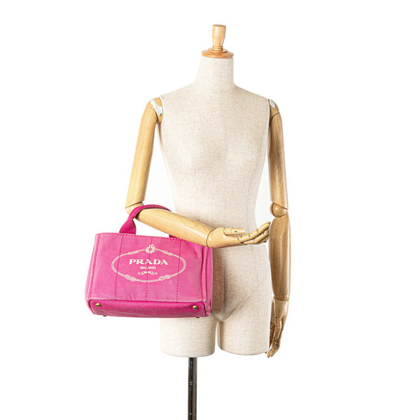 プラダ カナパ ミニ ハンドバッグ ピンク キャンバス レディース PRADA 【中古】