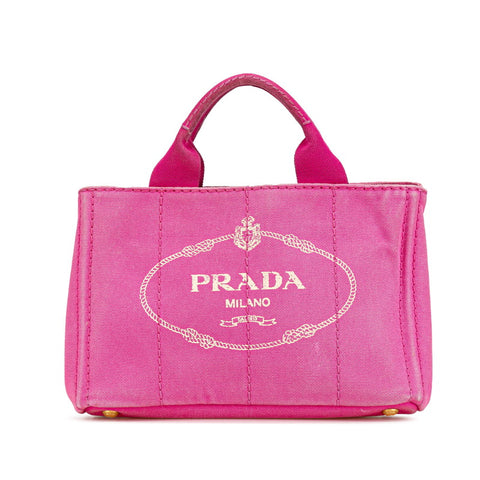 プラダ カナパ ミニ ハンドバッグ ピンク キャンバス レディース PRADA 【中古】
