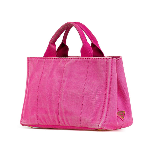 プラダ カナパ ミニ ハンドバッグ ピンク キャンバス レディース PRADA 【中古】