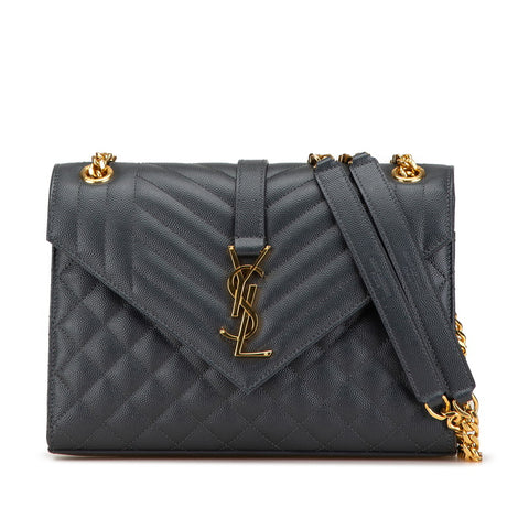 サンローラン エンベロープ チェーン ショルダーバッグ 487206 グレー レザー レディース SAINT LAURENT 【中古】