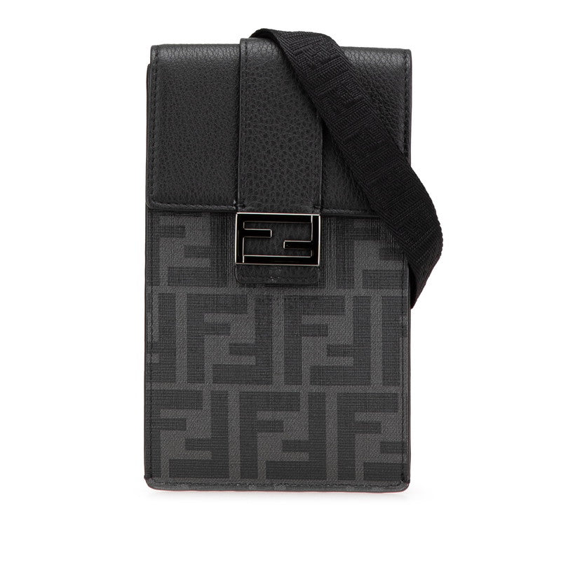 フェンディ ズッカ 斜め掛け ショルダーバッグ フォンホルダー 7AS120 ブラック PVC レザー レディース FENDI 【中古】