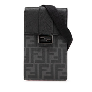 フェンディ ズッカ 斜め掛け ショルダーバッグ フォンホルダー 7AS120 ブラック PVC レザー レディース FENDI 【中古】