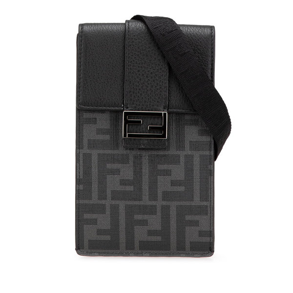 フェンディ ズッカ 斜め掛け ショルダーバッグ フォンホルダー 7AS120 ブラック PVC レザー レディース FENDI 【中古】