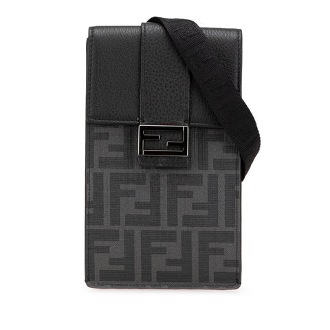 フェンディ ズッカ 斜め掛け ショルダーバッグ フォンホルダー 7AS120 ブラック PVC レザー レディース FENDI 【中古】