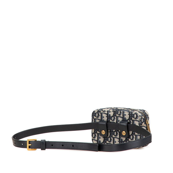 ディオール オブリーク ウエストバッグ ネイビー ベージュ キャンバス レザー レディース Dior 【中古】