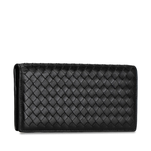 ボッテガヴェネタ イントレチャート 長財布 ブラック レザー レディース BOTTEGAVENETA 【中古】