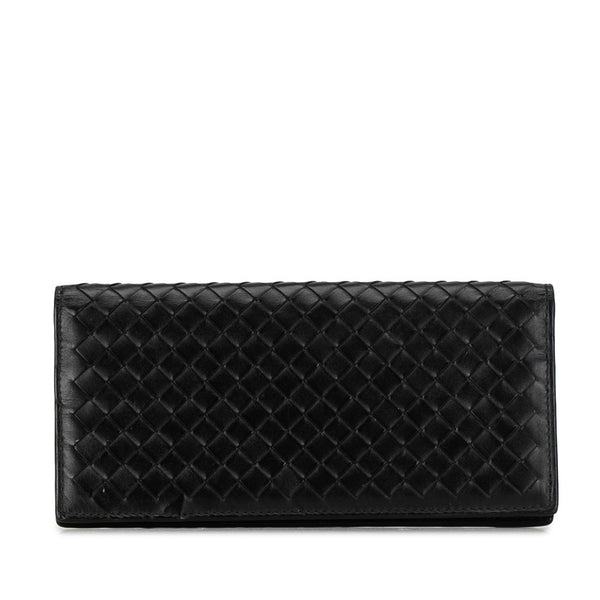 ボッテガヴェネタ イントレチャート 長財布 ブラック レザー レディース BOTTEGAVENETA 【中古】