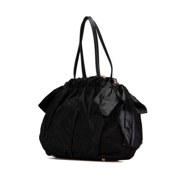 プラダ リボン パイソン モチーフ ハンドバッグ BR4206 ブラック ベージュ ナイロン レザー レディース PRADA 【中古】