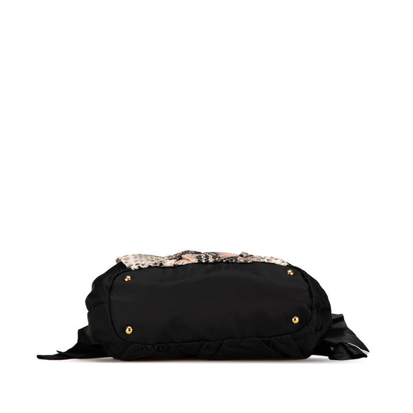 プラダ リボン パイソン モチーフ ハンドバッグ BR4206 ブラック ベージュ ナイロン レザー レディース PRADA 【中古】