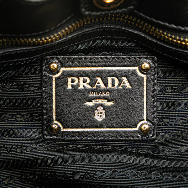 プラダ リボン パイソン モチーフ ハンドバッグ BR4206 ブラック ベージュ ナイロン レザー レディース PRADA 【中古】