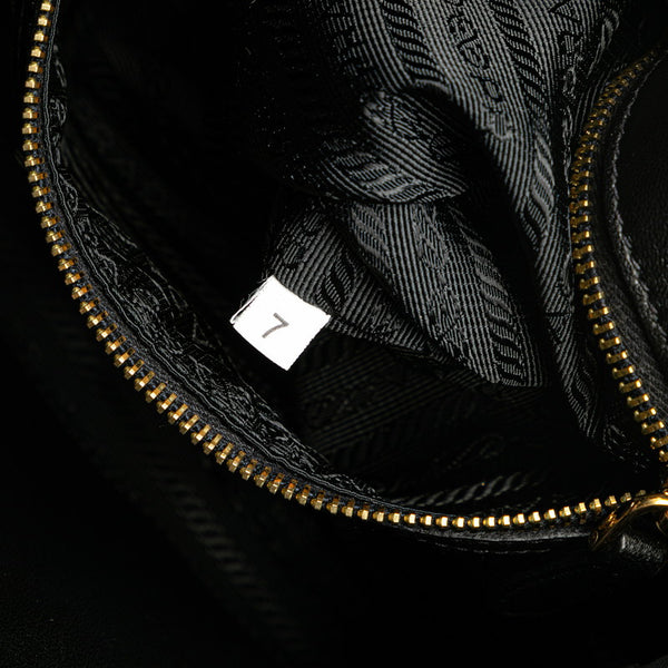プラダ リボン パイソン モチーフ ハンドバッグ BR4206 ブラック ベージュ ナイロン レザー レディース PRADA 【中古】